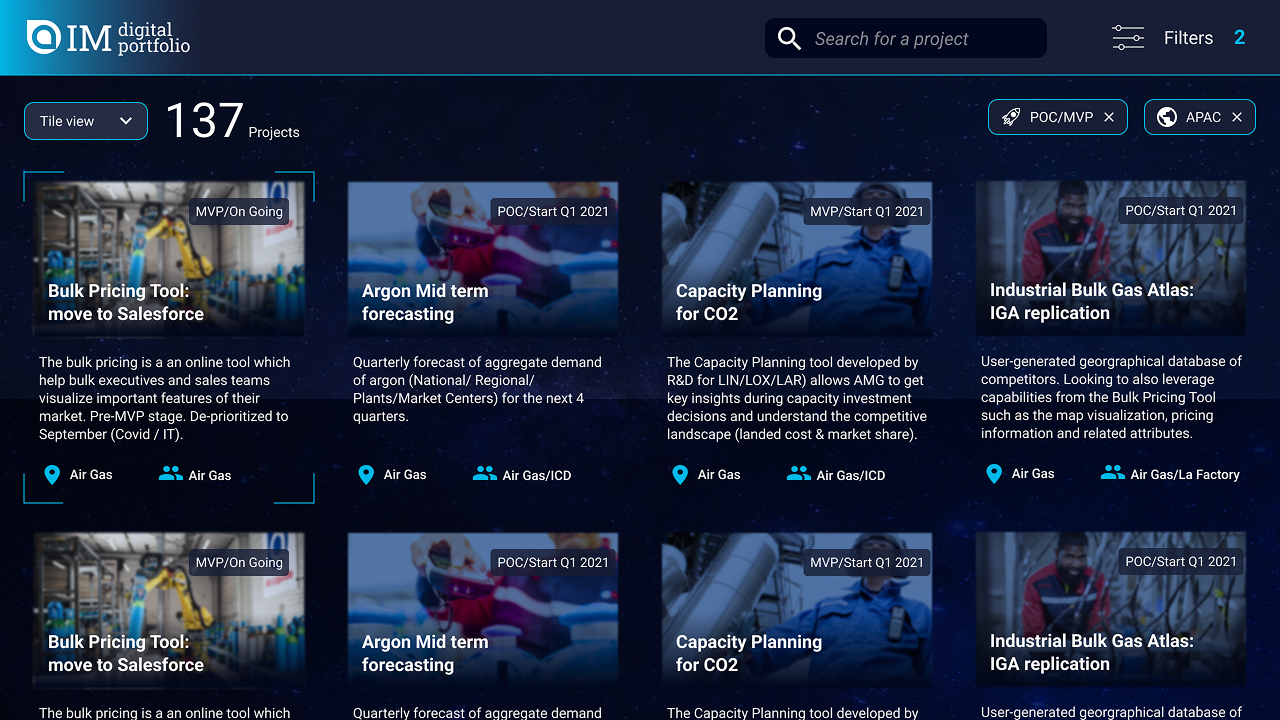 Screenshot of the list view of the digital portfolio
